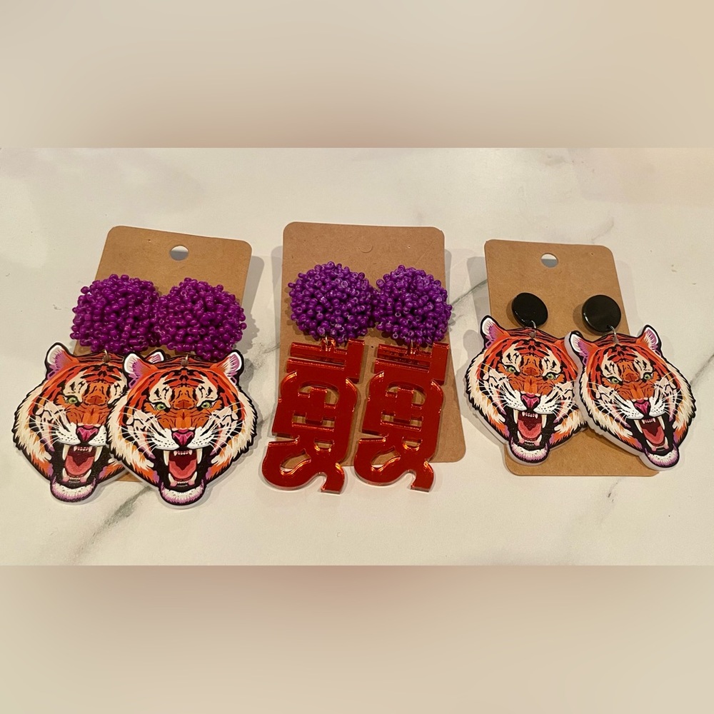 Tiger Clemson LSU Football Gameday Earrings